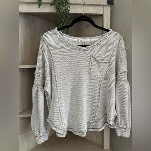 We The Free Cream and Brown Knit Sweater